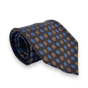 Franck Namani Brown Blue Printed European Luxury Designer Silk Tie
